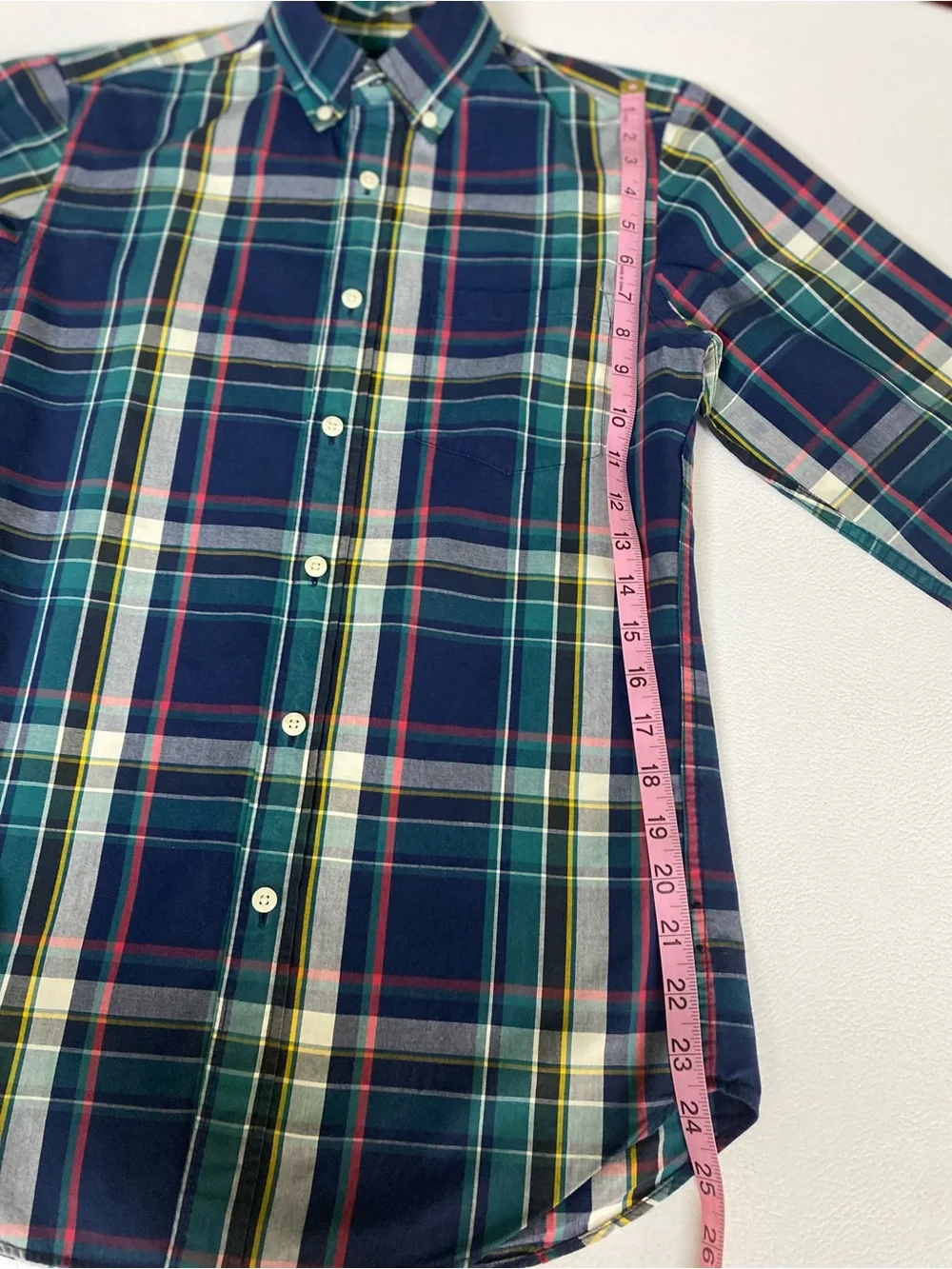 J. Crew Men’s Navy, Green & Yellow Plaid Button-Down Shirt